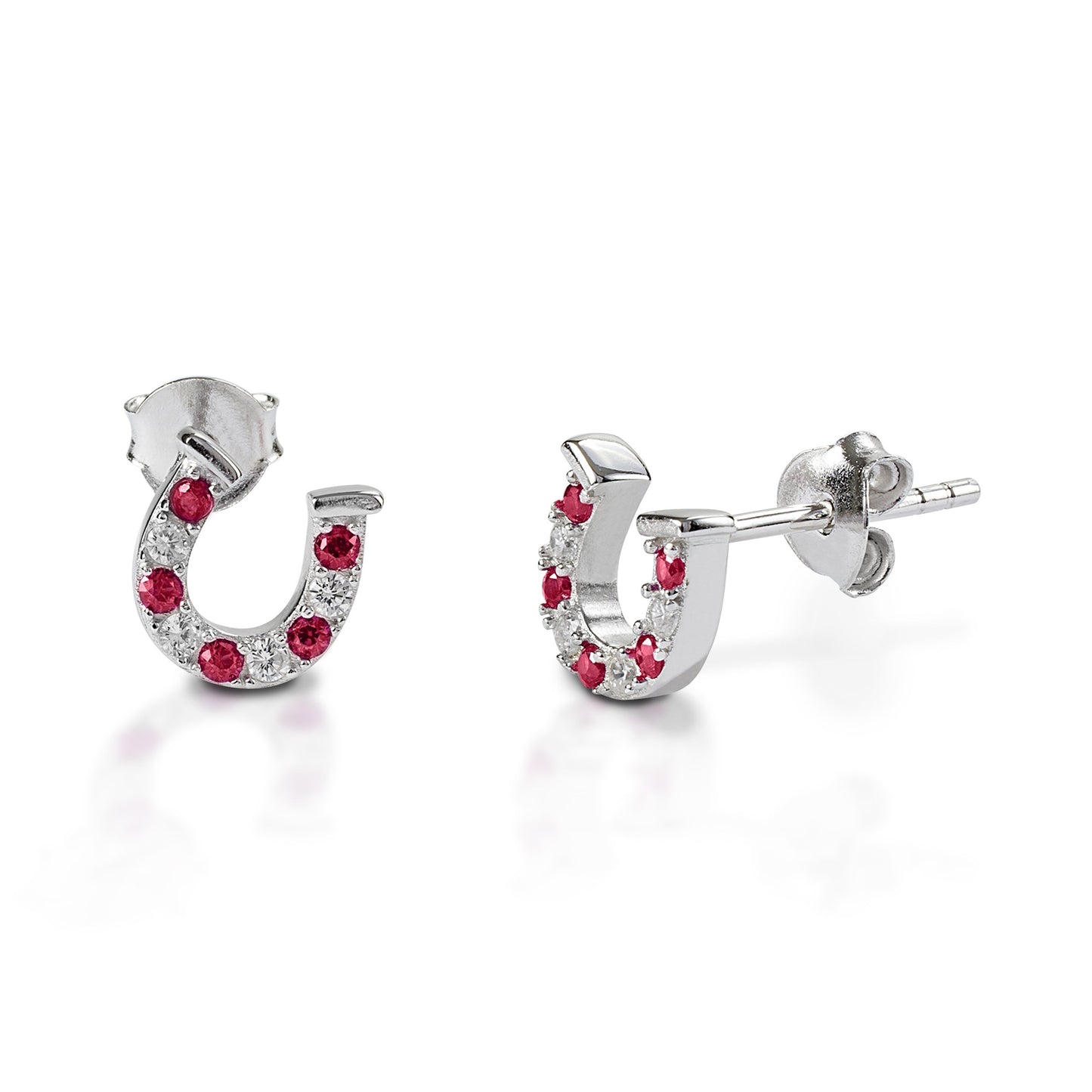 Kelly Herd Red & Clear Horseshoe Earrings - 14k Gold