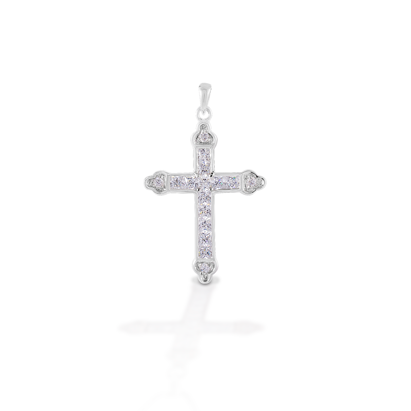 Kelly Herd Clear Cross Pendant - 14K White Gold