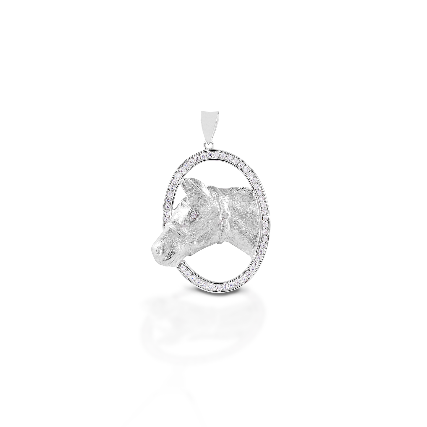 Kelly Herd Oval Halter Horsehead Pendant - 14K White Gold