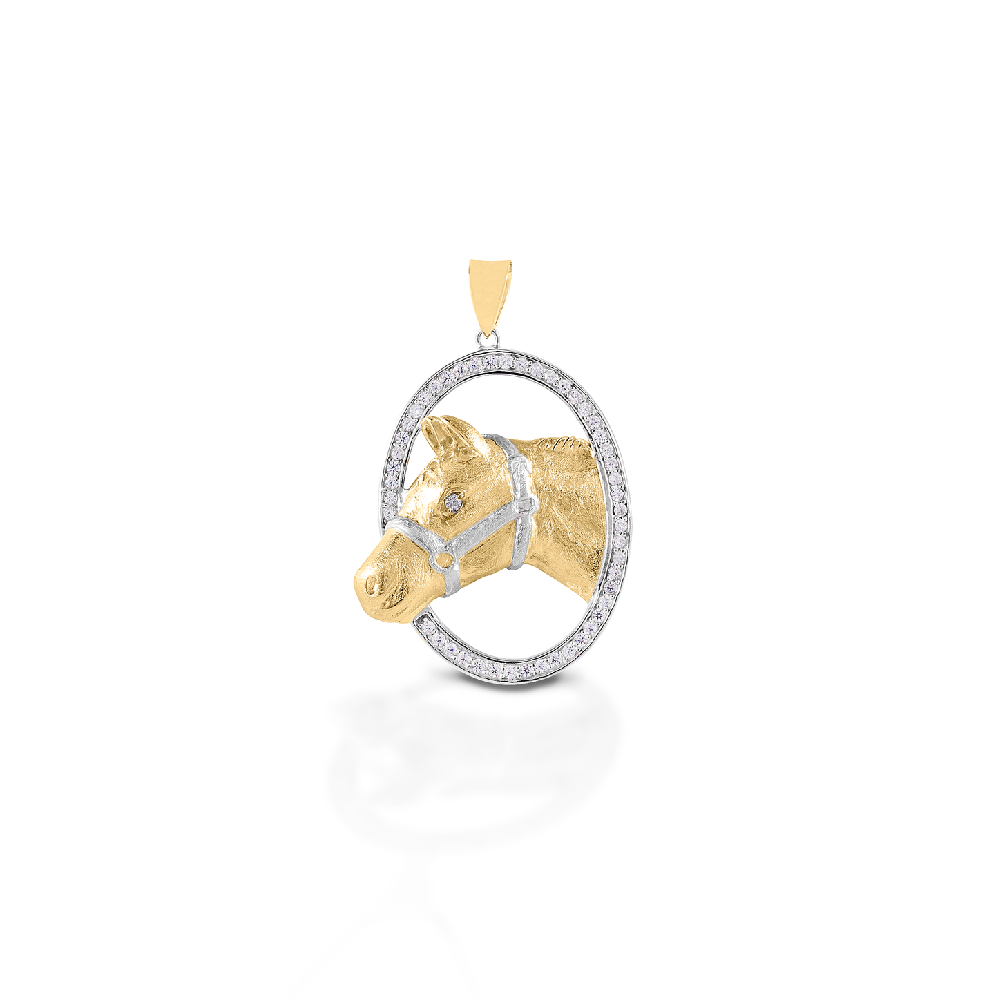 Kelly Herd Oval Halter Horsehead Pendant - 14K Yellow Gold