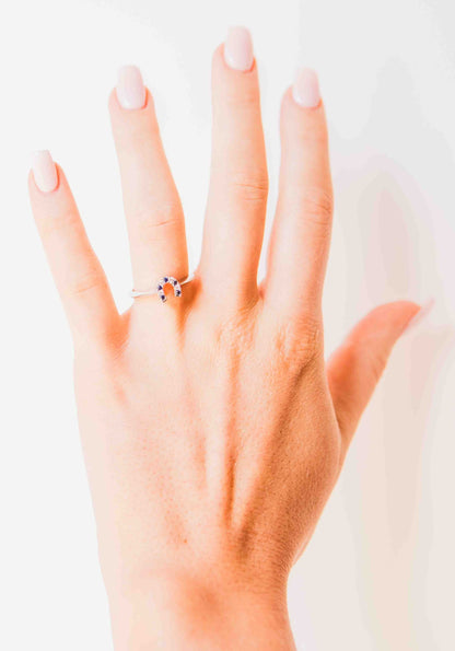 Kelly Herd Blue & Clear Horseshoe Ring - Sterling Silver