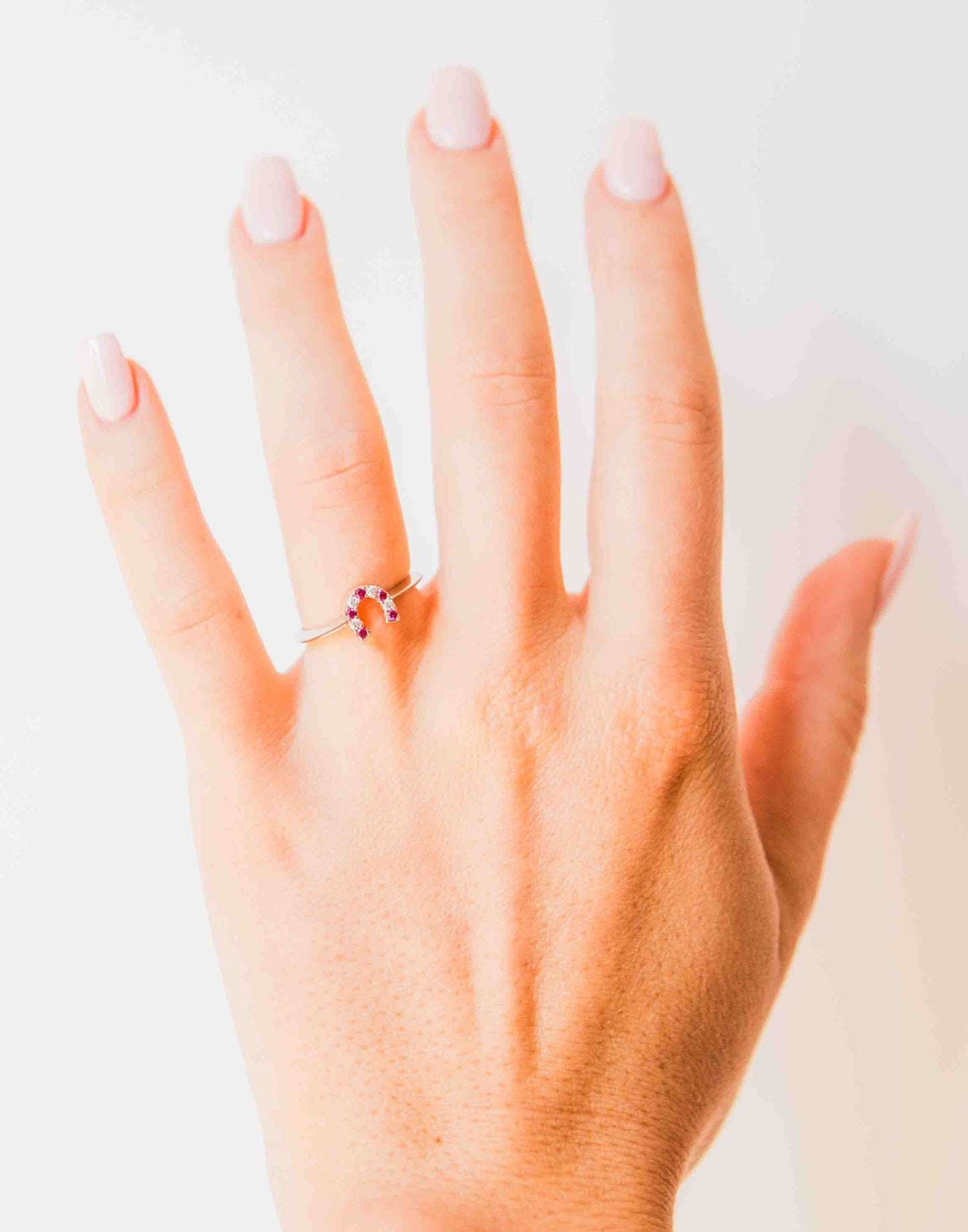 Kelly Herd Red & Clear Horseshoe Ring - Sterling Silver