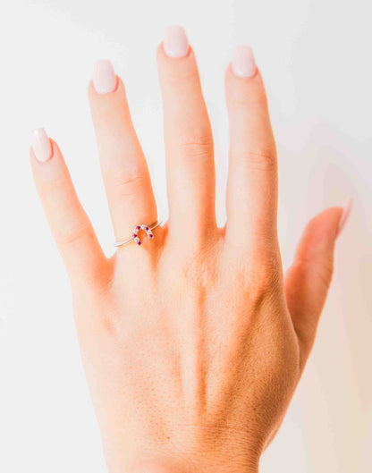 Kelly Herd Red & Clear Horseshoe Ring - Sterling Silver