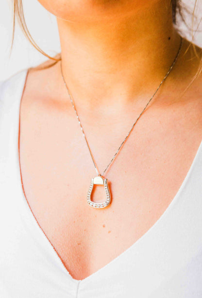 Kelly Herd Clear Stone Oxbow Stirrup Necklace - Sterling Silver