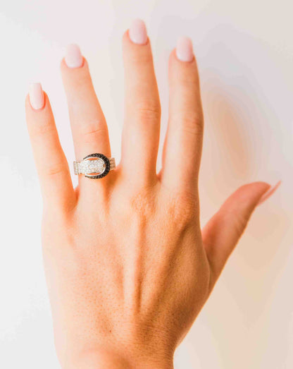 Kelly Herd Black Pavé Buckle Ring - Sterling Silver