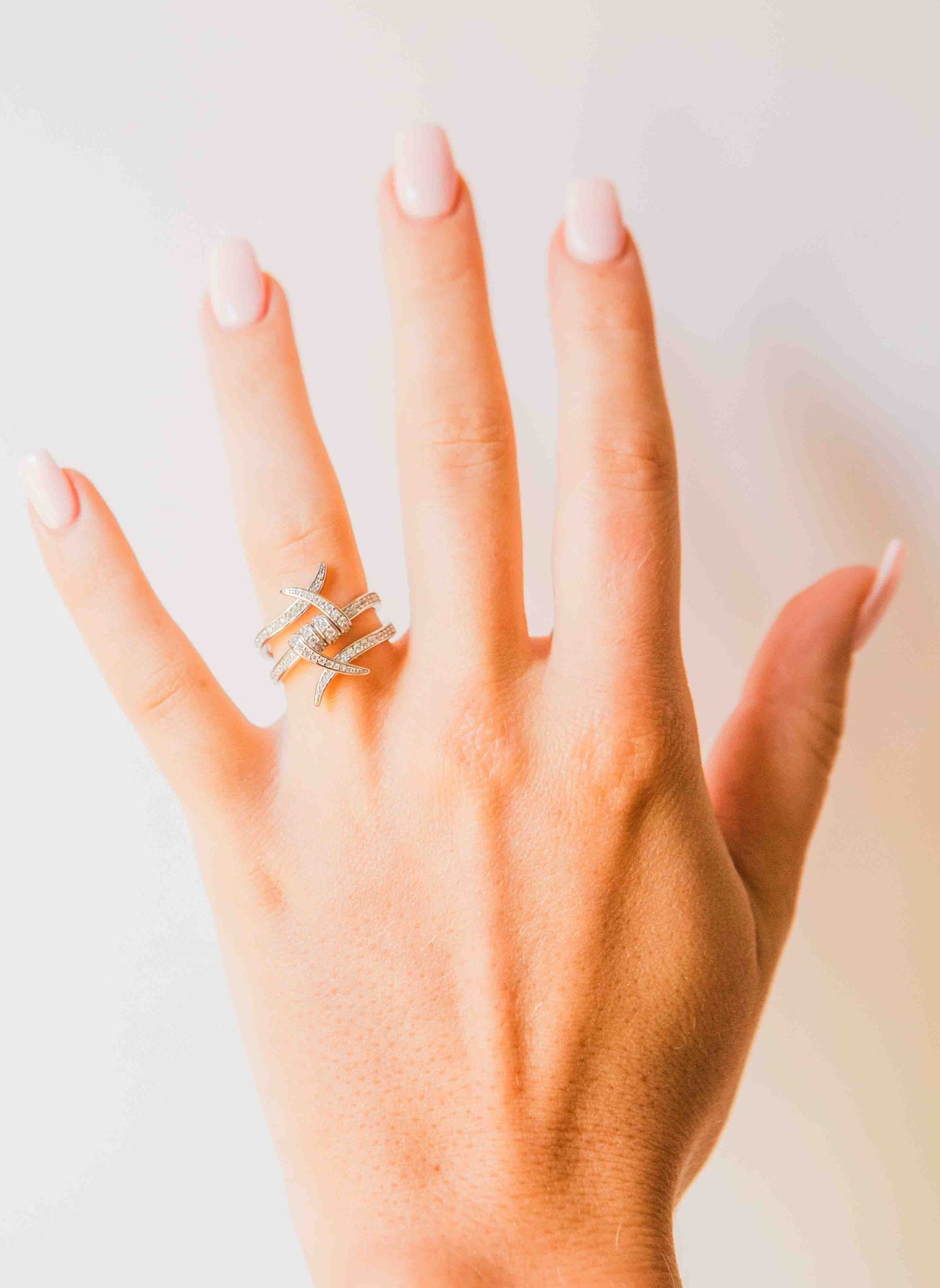 Kelly Herd Clear Stone Barbed Wire Ring - Sterling Silver