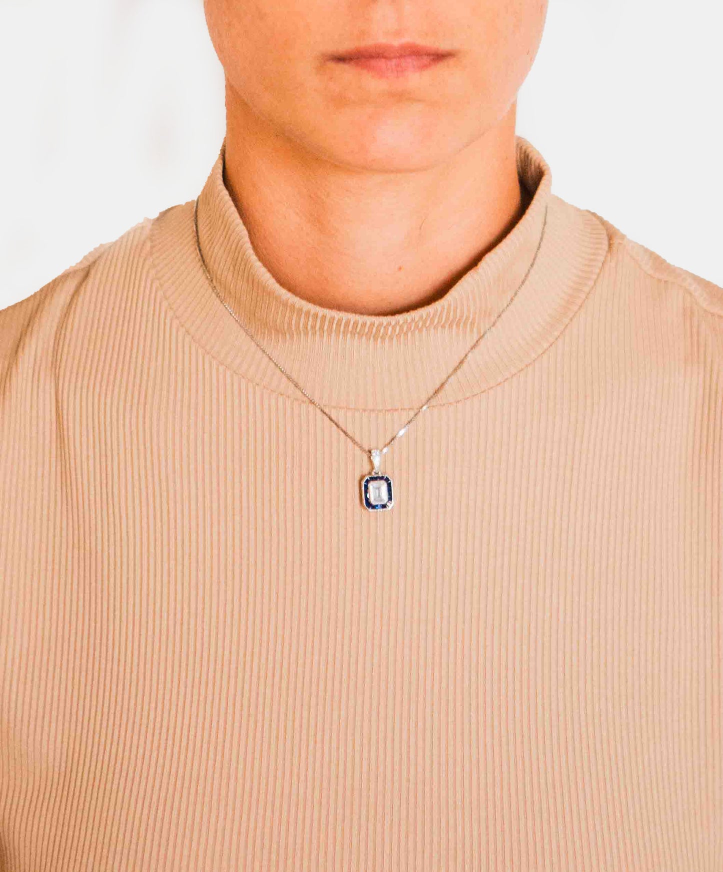 Kelly Herd Asscher Cut-Blue Spinel Pendant - Sterling Silver