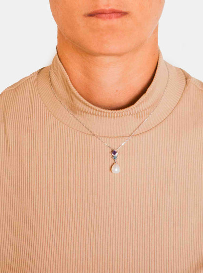 Kelly Herd Amethyst & Blue Topaz Tear Drop Pearl Pendant - Sterling Silver