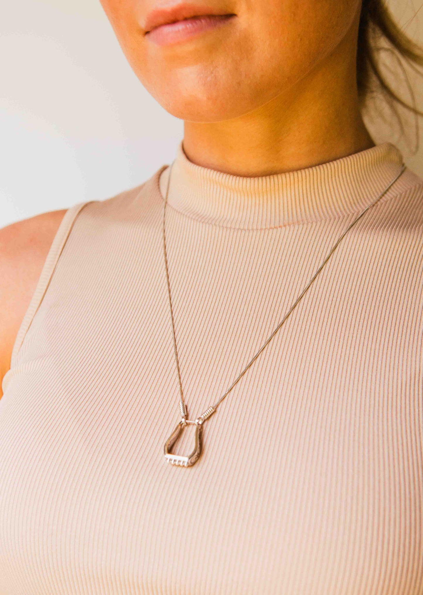 Kelly Herd Two Tone Engraved Western Stirrup Necklace - Sterling Silver