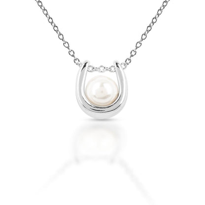 Pearl Horseshoe Brass Necklace