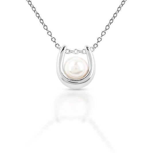 Pearl Horseshoe Brass Necklace