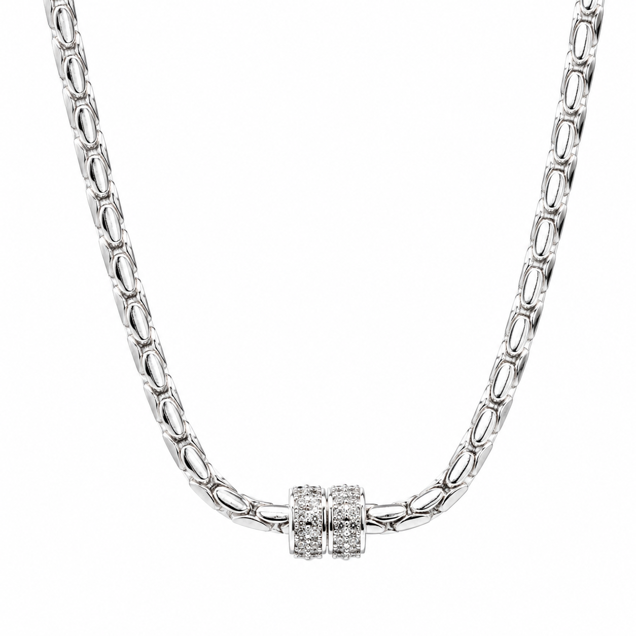 Silver Brass Barrel Necklace Magnetic Clasp
