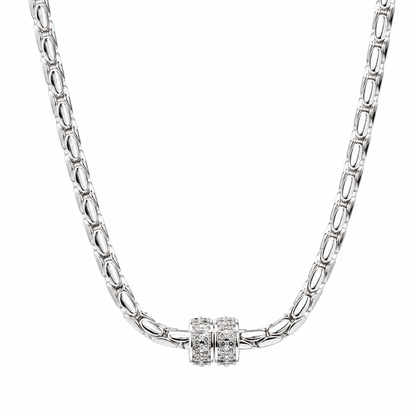 Silver Brass Barrel Necklace Magnetic Clasp