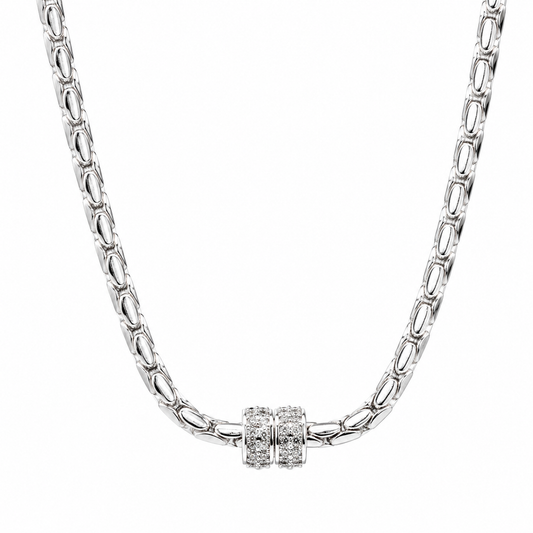 Silver Brass Barrel Necklace Magnetic Clasp