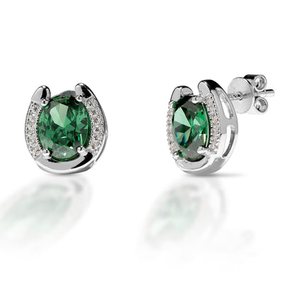 KELLY HERD GREEN STONE HORSESHOE EARRING - STERLING SILVER