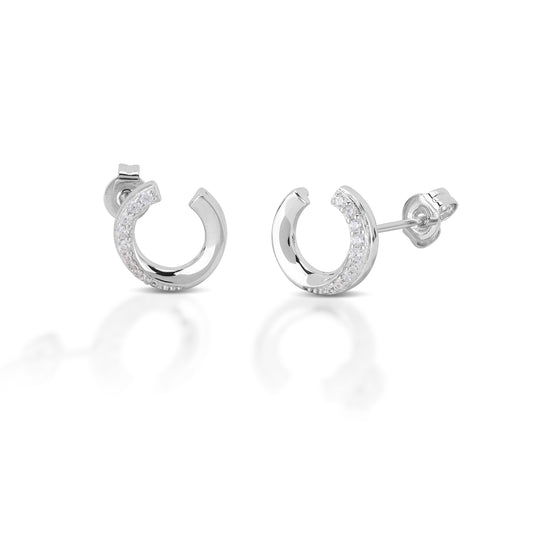 Brass Horseshoe earrings half with stones