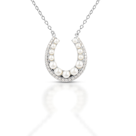 Brass Pearl Horseshoe Necklace