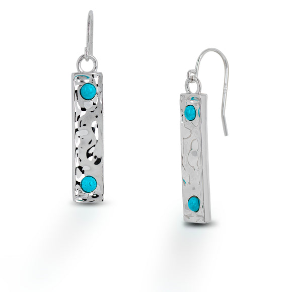 Hammered Earring with Natural Turquoise - Sterling Silver