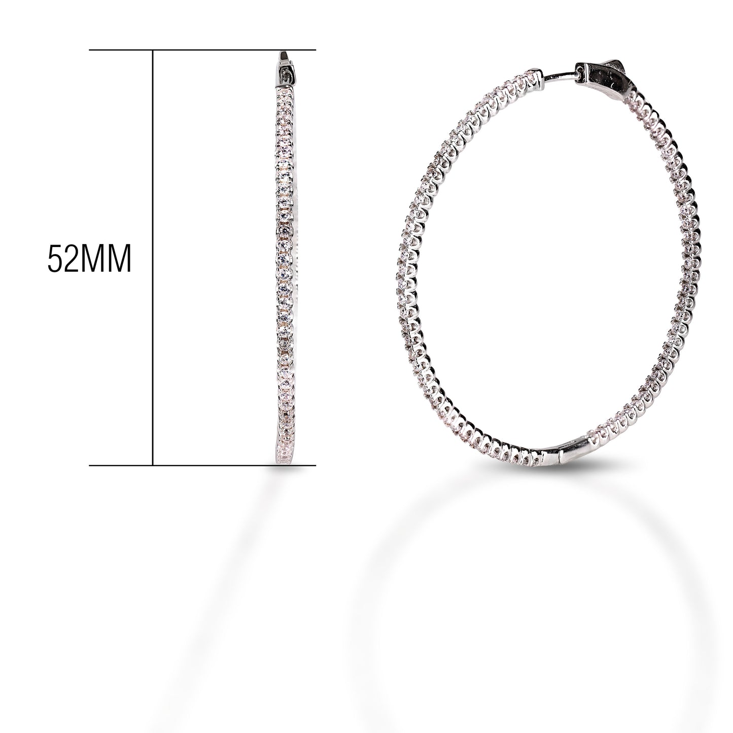 Kelly Herd Rhodium Plated Eternity Clear CZ Hoop Earrings 50mm - Sterling Silver