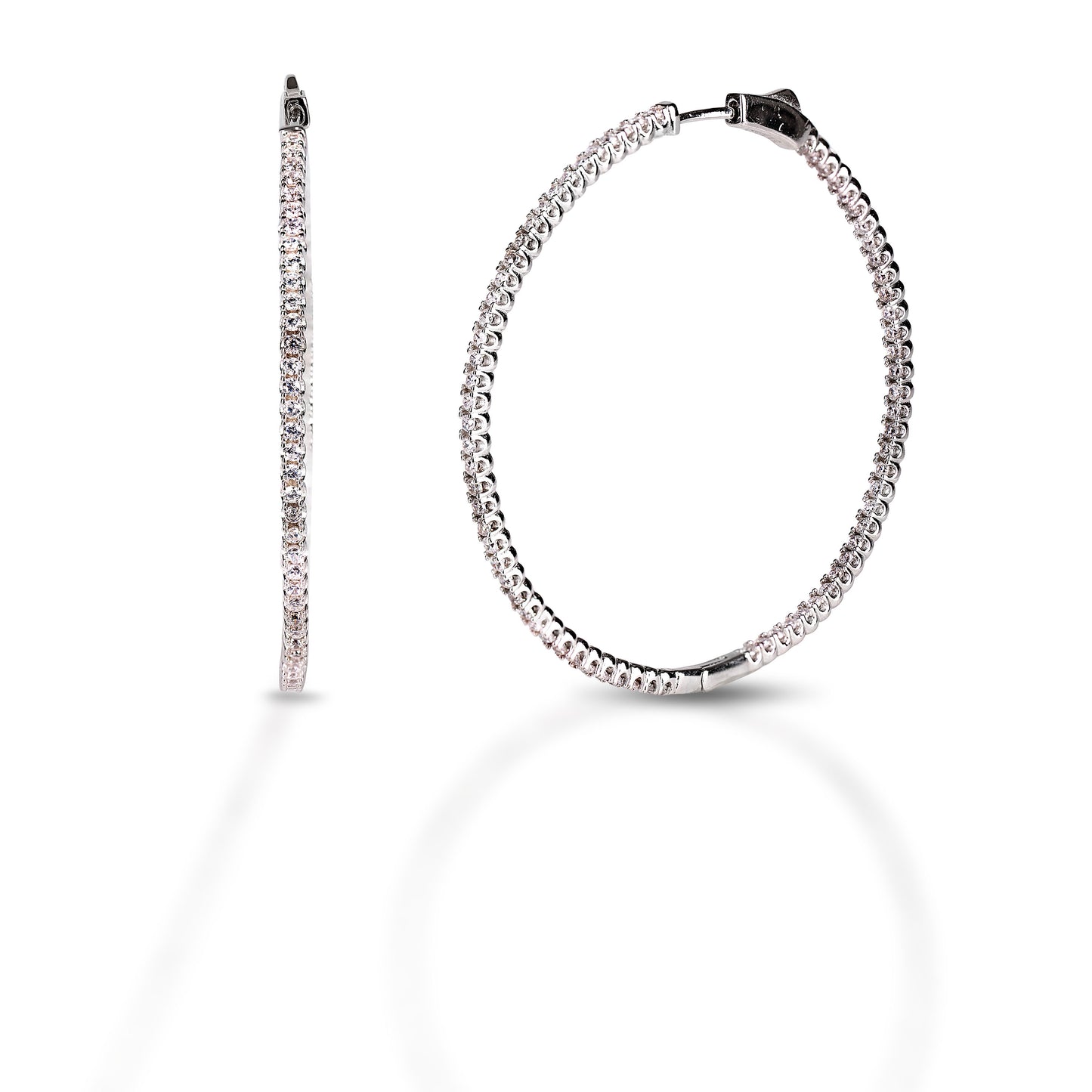 Kelly Herd Rhodium Plated Eternity Clear CZ Hoop Earrings 50mm - Sterling Silver