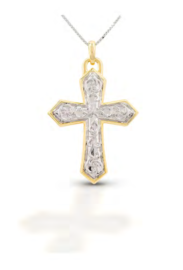 Brass Gold and Silver plated Engraved Cross Pendent