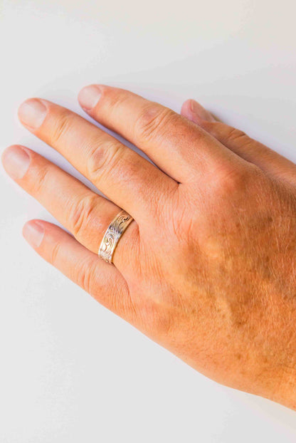 Kelly Herd Men's Engraved Western Wide Band Ring - Sterling Silver