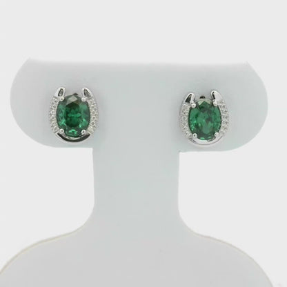 KELLY HERD GREEN STONE HORSESHOE EARRING - STERLING SILVER
