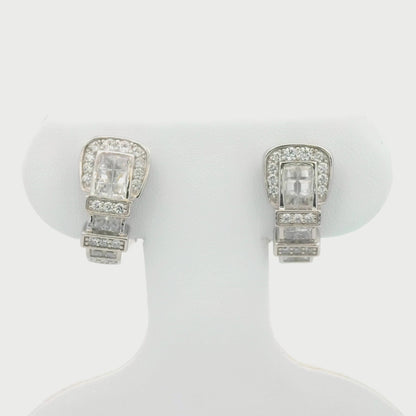 Kelly Herd Clear Ranger Style Buckle Earrings - Sterling Silver