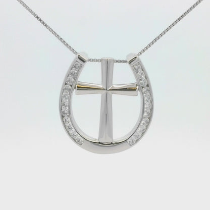 Kelly Herd Clear Horseshoe Cross Necklace - Sterling Silver