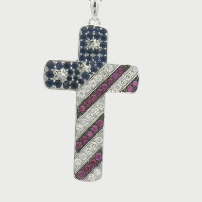 Kelly Herd American Flag Cross Necklace - Sterling Silver
