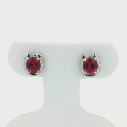 Kelly Herd Red Stone Horseshoe Earring - Sterling Silver