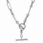 A silver paperclip necklace featuring a toggle clasp with a horizontal bar pendant