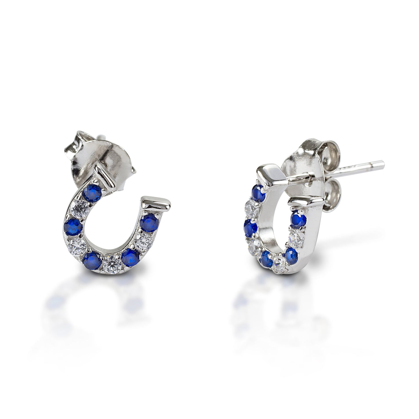 Kelly Herd Blue & Clear Horseshoe Earrings - 14k Gold