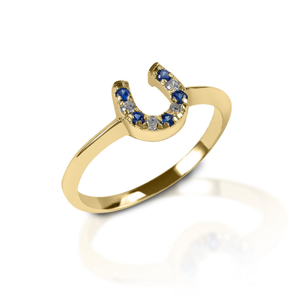 Kelly Herd Blue & Clear Horseshoe Ring - 14k Gold