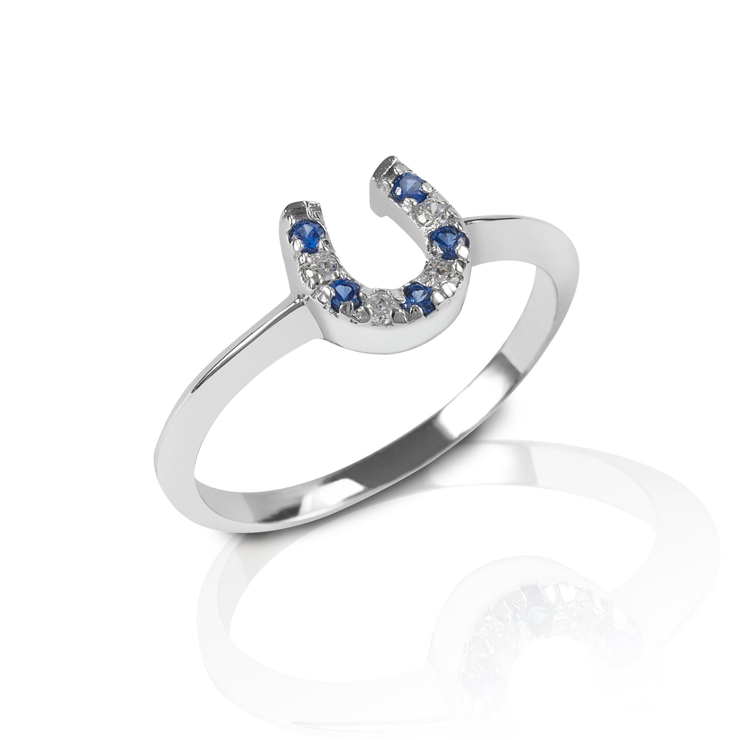 Kelly Herd Blue & Clear Horseshoe Ring - 14k Gold