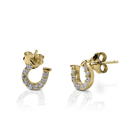 Kelly Herd Clear Horseshoe Earrings - 14k Gold