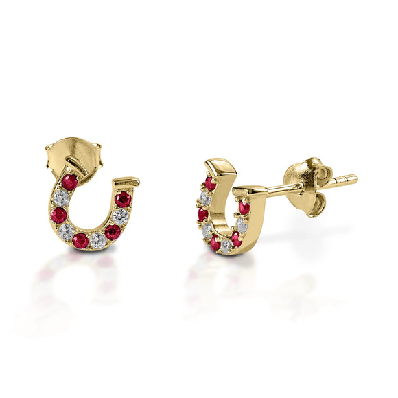 Kelly Herd Red & Clear Horseshoe Earrings - 14k Gold