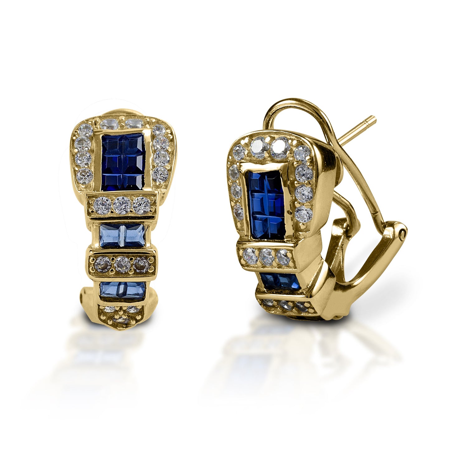 Kelly Herd Blue Ranger Style Buckle Earrings - 14k Gold