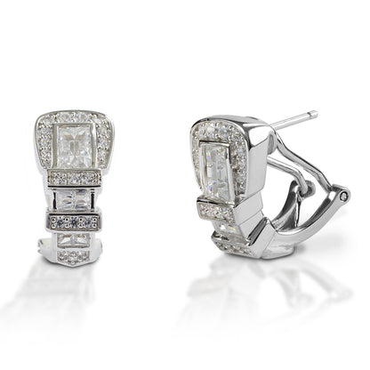 Kelly Herd Clear Ranger Style Buckle Earrings - Sterling Silver