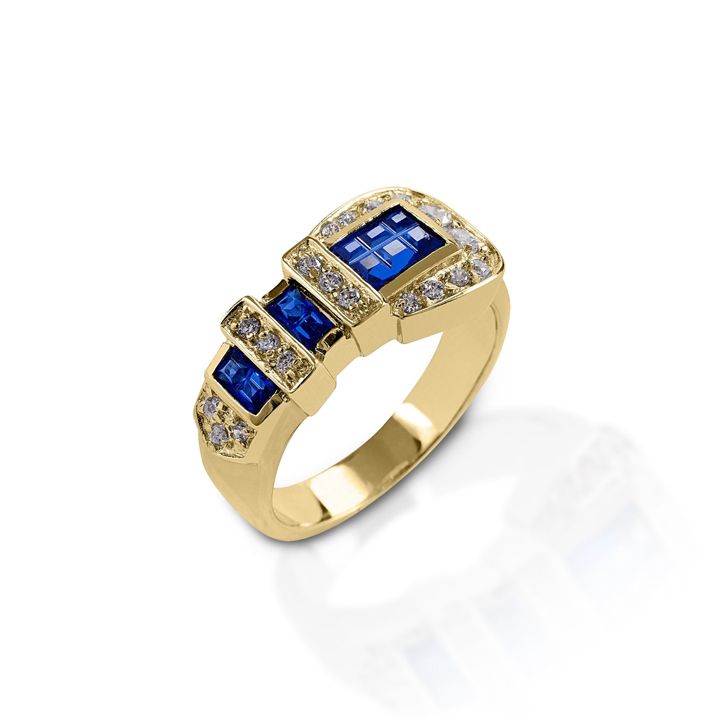 Kelly Herd Blue Ranger Style Buckle Ring - 14k Gold