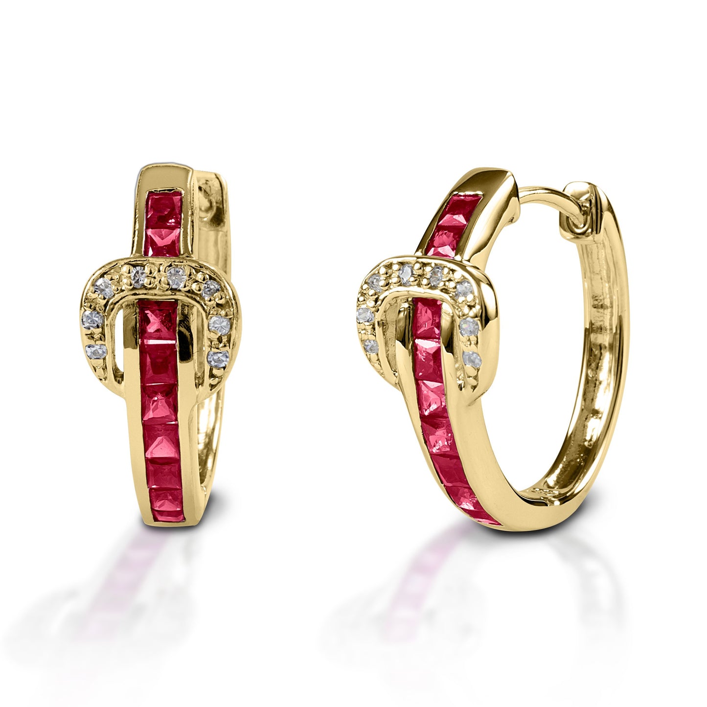 Kelly Herd Red Contemporary Buckle Hoop Earrings - 14k Gold