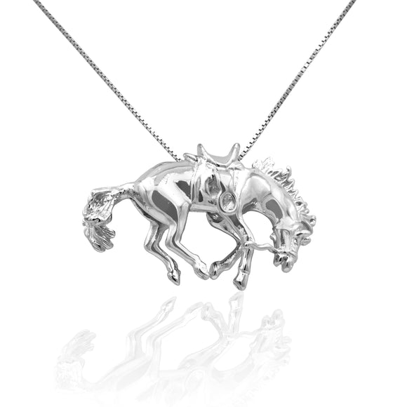 Kelly Herd Bucking Saddle Bronc Pendant - Sterling Silver