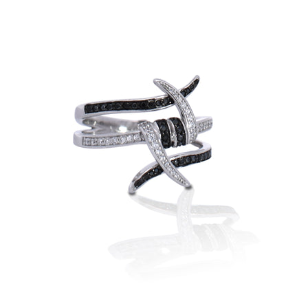 Kelly Herd Black Stone Barbed Wire Ring - Sterling Silver