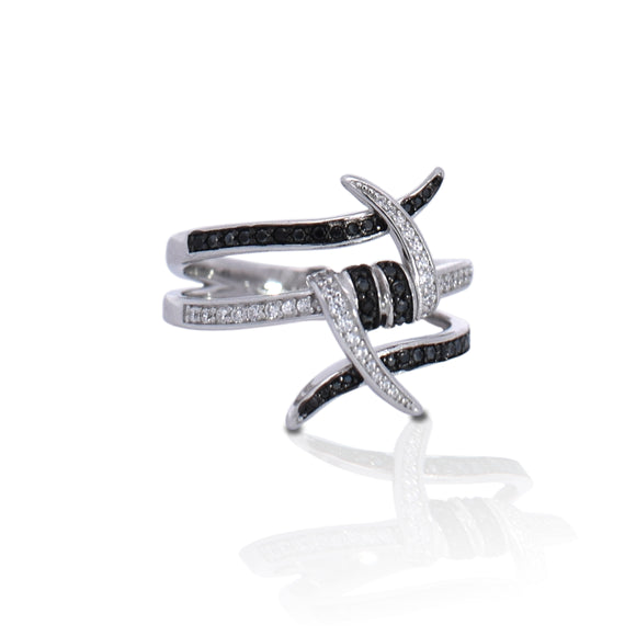 Kelly Herd Black Stone Barbed Wire Ring - Sterling Silver