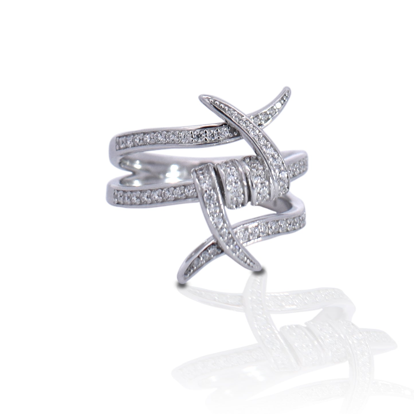 Kelly Herd Clear Stone Barbed Wire Ring - Sterling Silver