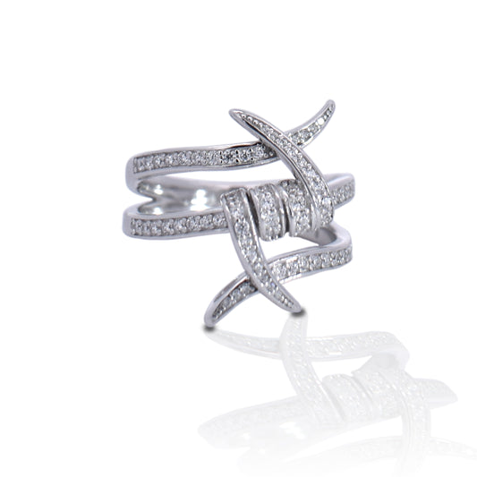 Kelly Herd Clear Stone Barbed Wire Ring - Sterling Silver
