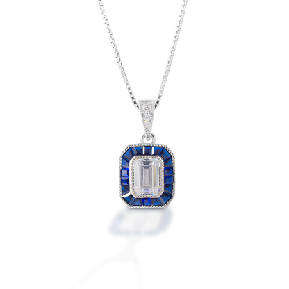 Kelly Herd Asscher Cut-Blue Spinel Pendant - Sterling Silver