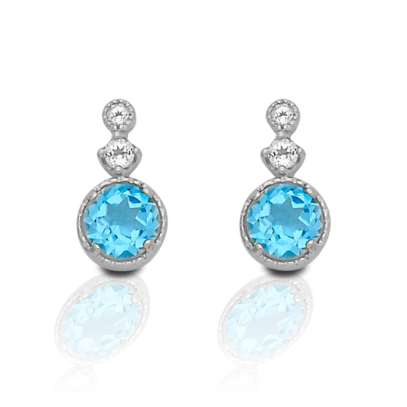 Kelly Herd Blue Topaz Three Stone Earrings - Sterling Silver