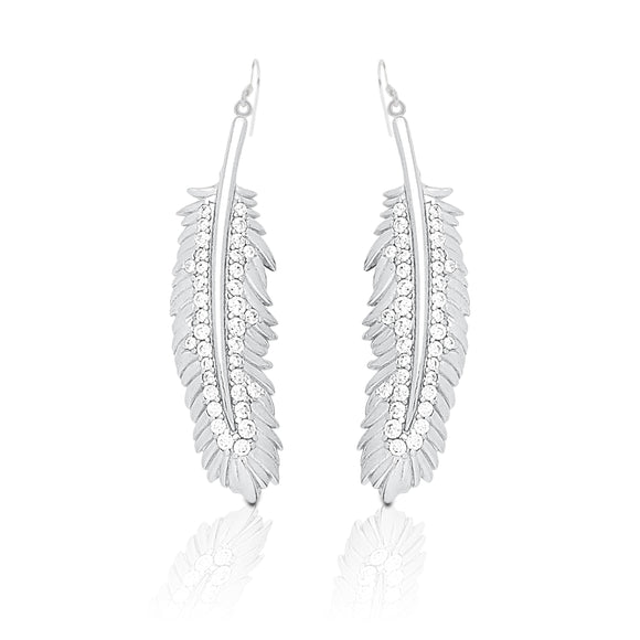 Large sterling silver feather earrings – Jessie Western