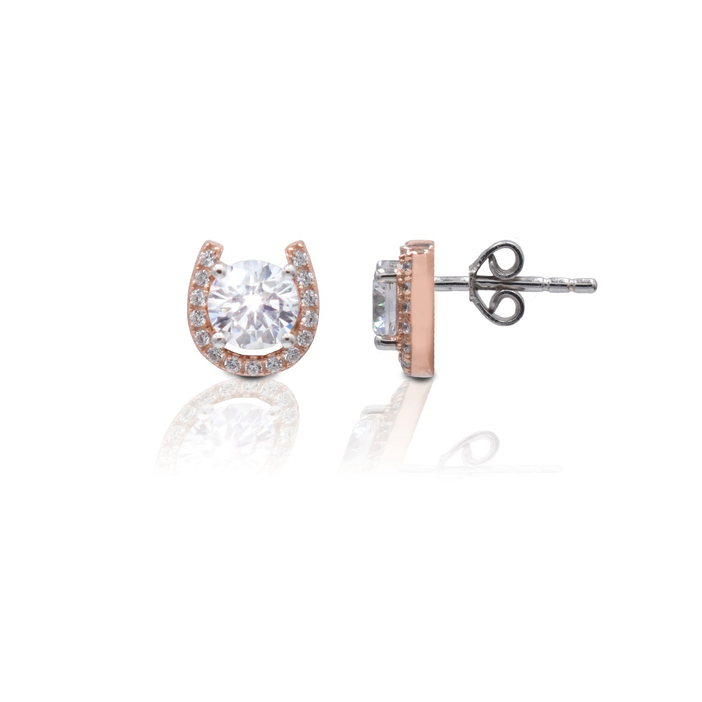 HR004ER - Rose Gold Plated Horseshoe Stud Earrings - Sterling Silver